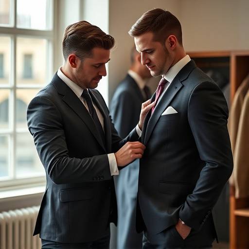 Tailor taking detailed measurements for a made-to-measure suit.